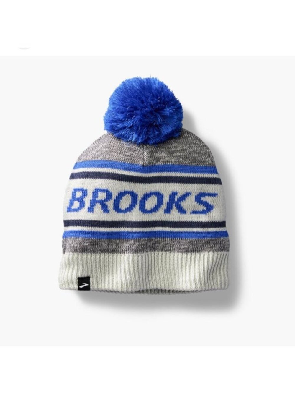 New! Brooks Knit Beanie Heritage Pom Hat Unisex Gray White